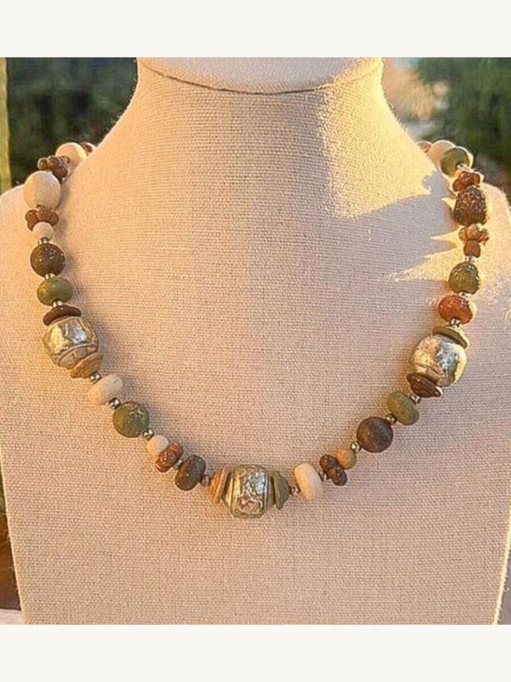 Lightweight Distressed Bead Necklace Autumn Colors Vintage